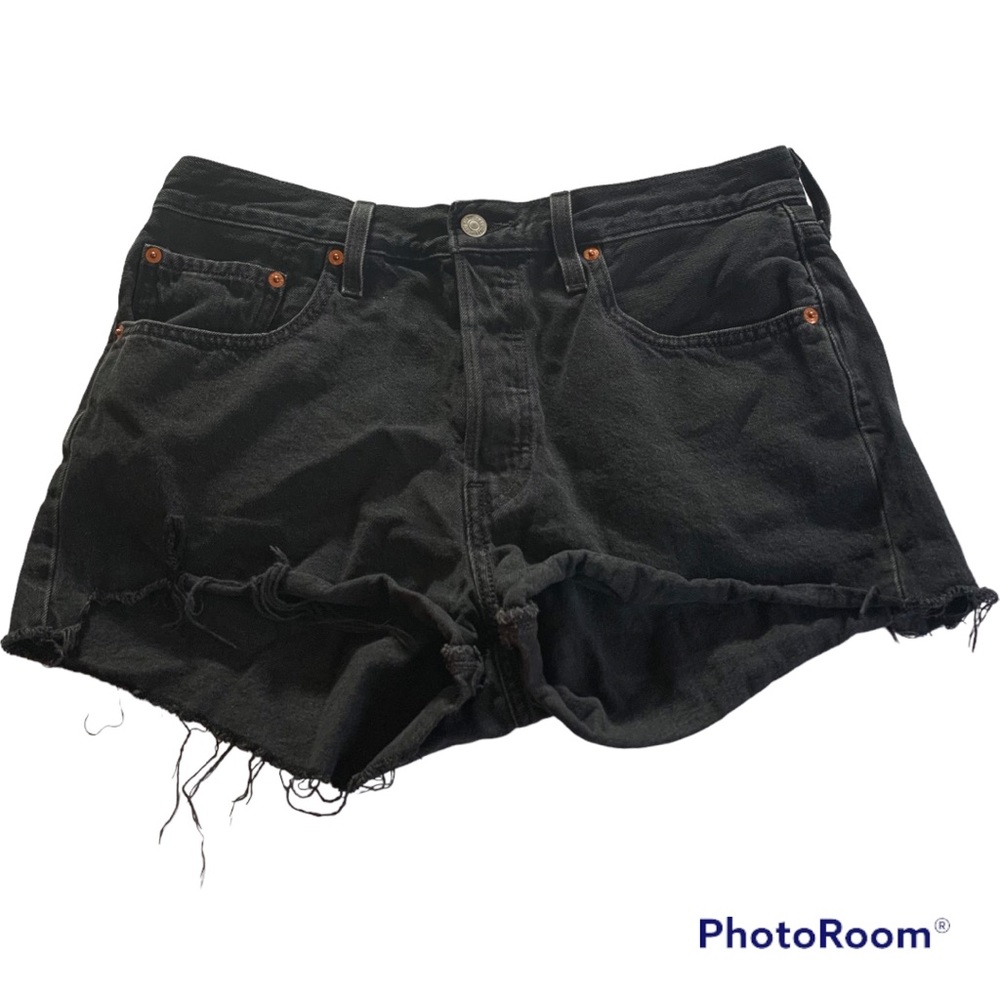 Levis 501 Black Raw Hem Jean Shorts - Picture 2 of 10